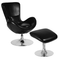 Flash Furniture CH-162430-CO-BK-LEA-GG Egg Series Black Leather Side Reception Chair with Ottoman 